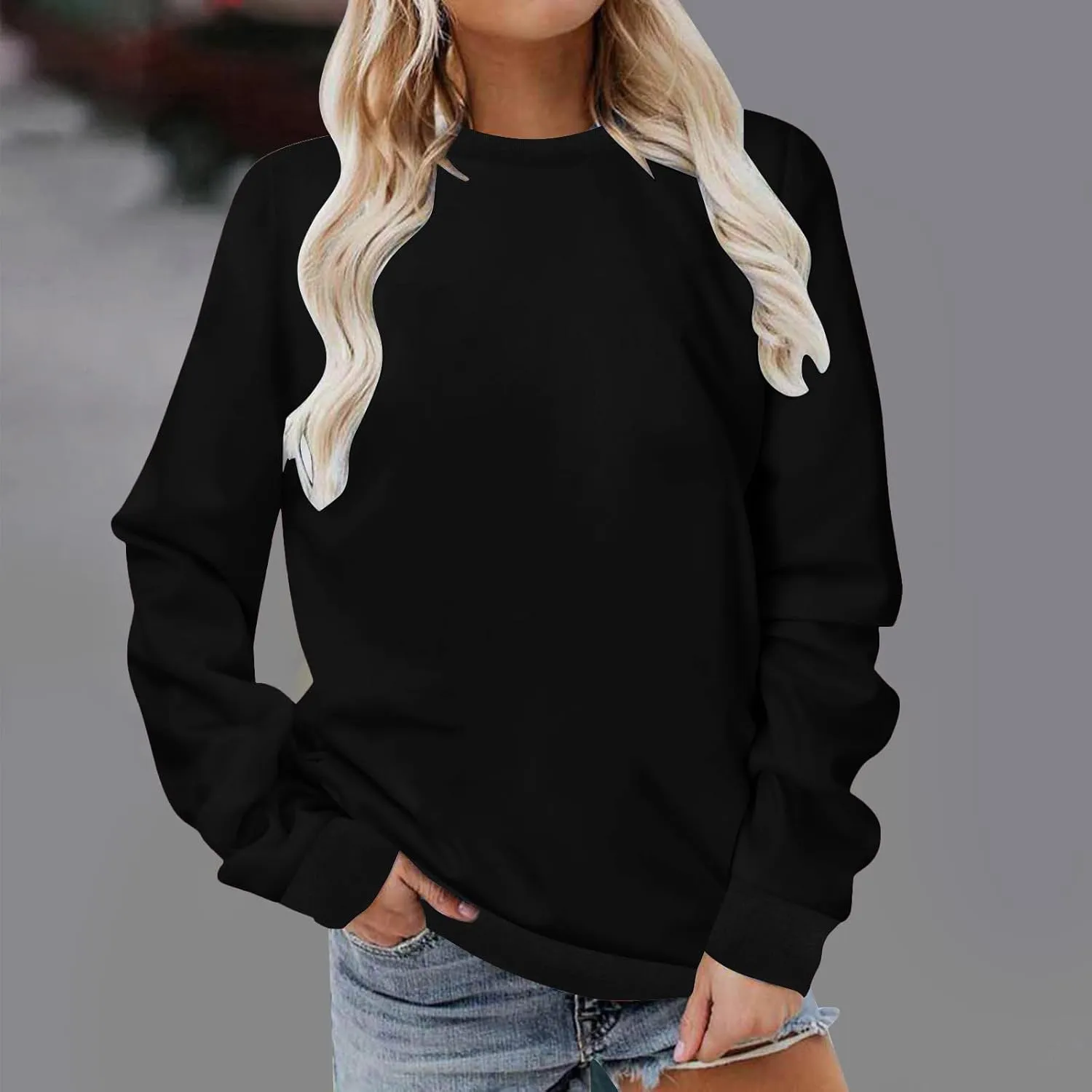 Womens Casual Long Sleeve Sweatshirt Cute Long Sleeve Oversized Pullover Tops Loose Fit Crew Neck Soft t-Shirts