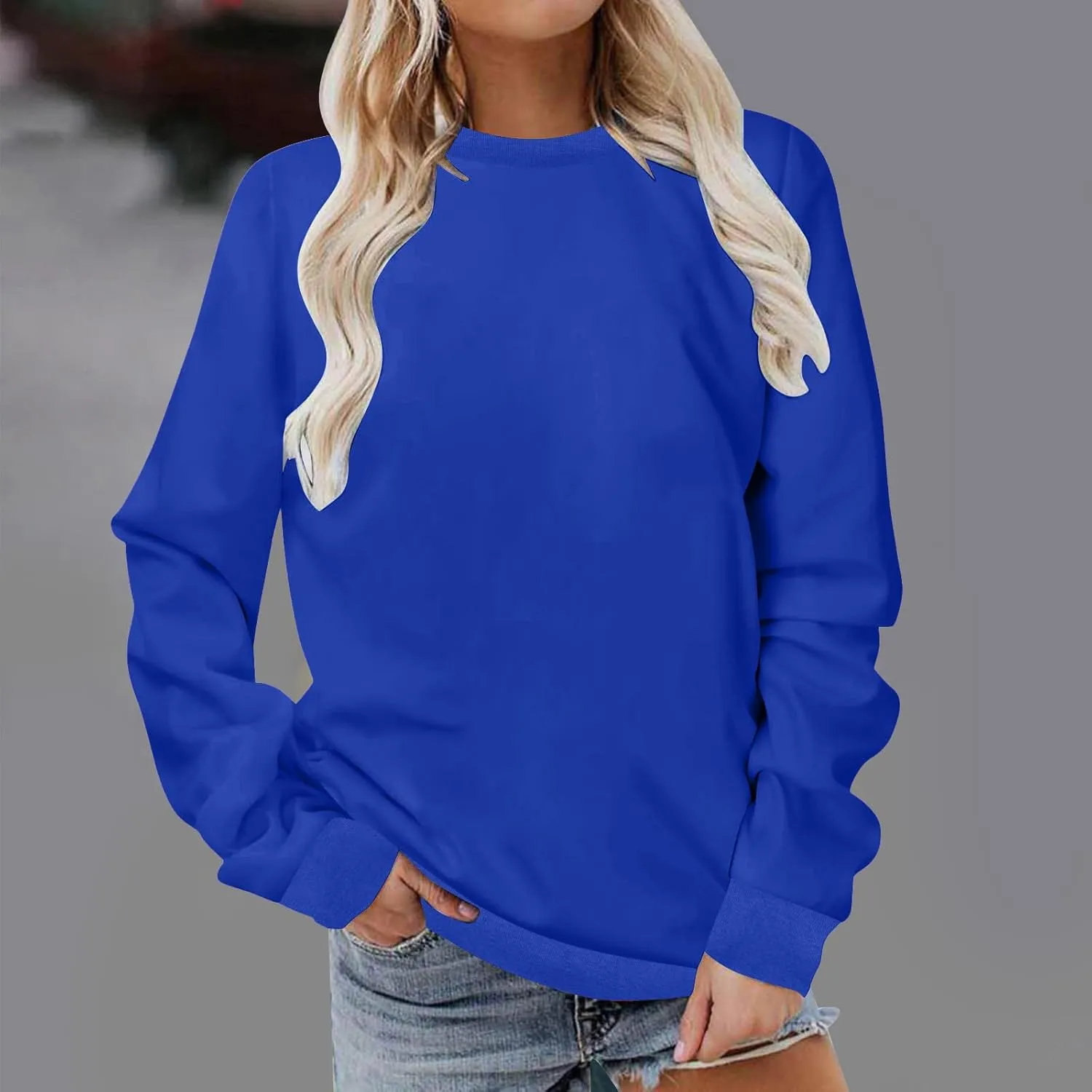 Womens Casual Long Sleeve Sweatshirt Cute Long Sleeve Oversized Pullover Tops Loose Fit Crew Neck Soft t-Shirts