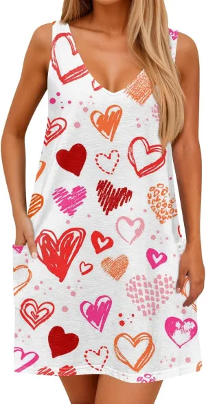 Women's Casual Sundress with Pockets Summer Boho Beach Dress Floral Blouses for Women T-Shirts Dress V Fashion