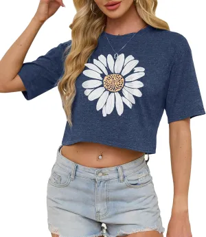 Womens Crop Tops Cute USA Graphic Tees Casual Rock Band Cropped T-Shirts Summer Beach Clothes Teen Girls