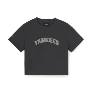 Women'S Denim-Like Lettering Big Lux  Cropped  T-Shirt New York Yankees
