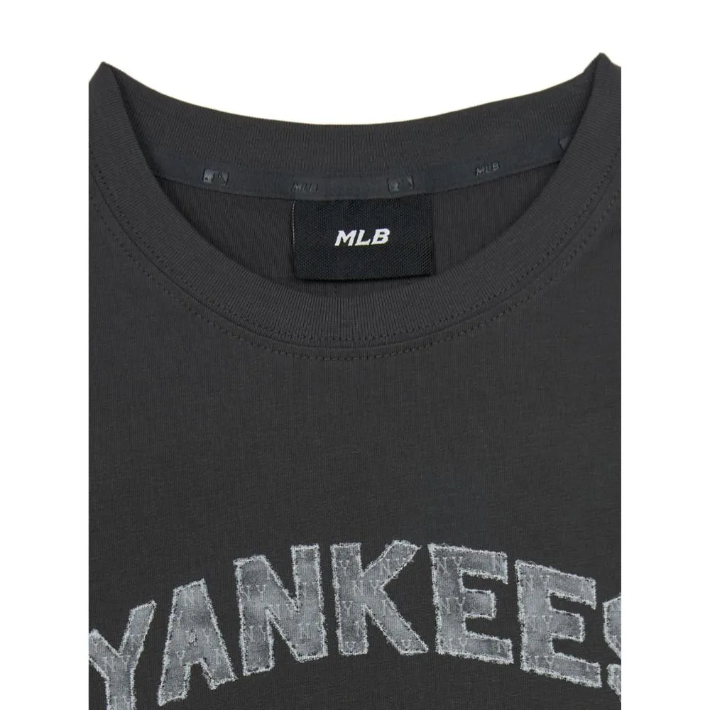 Women'S Denim-Like Lettering Big Lux  Cropped  T-Shirt New York Yankees