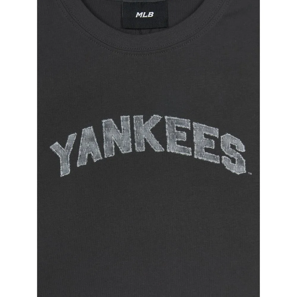 Women'S Denim-Like Lettering Big Lux  Cropped  T-Shirt New York Yankees