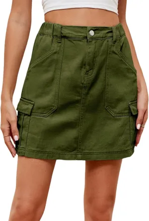 Womens Denim Mini Trendy High Waisted Jean Skirts, High Waisted Stretchy Jean Shorts Casual Slim Fit Short Skirts with Pocket