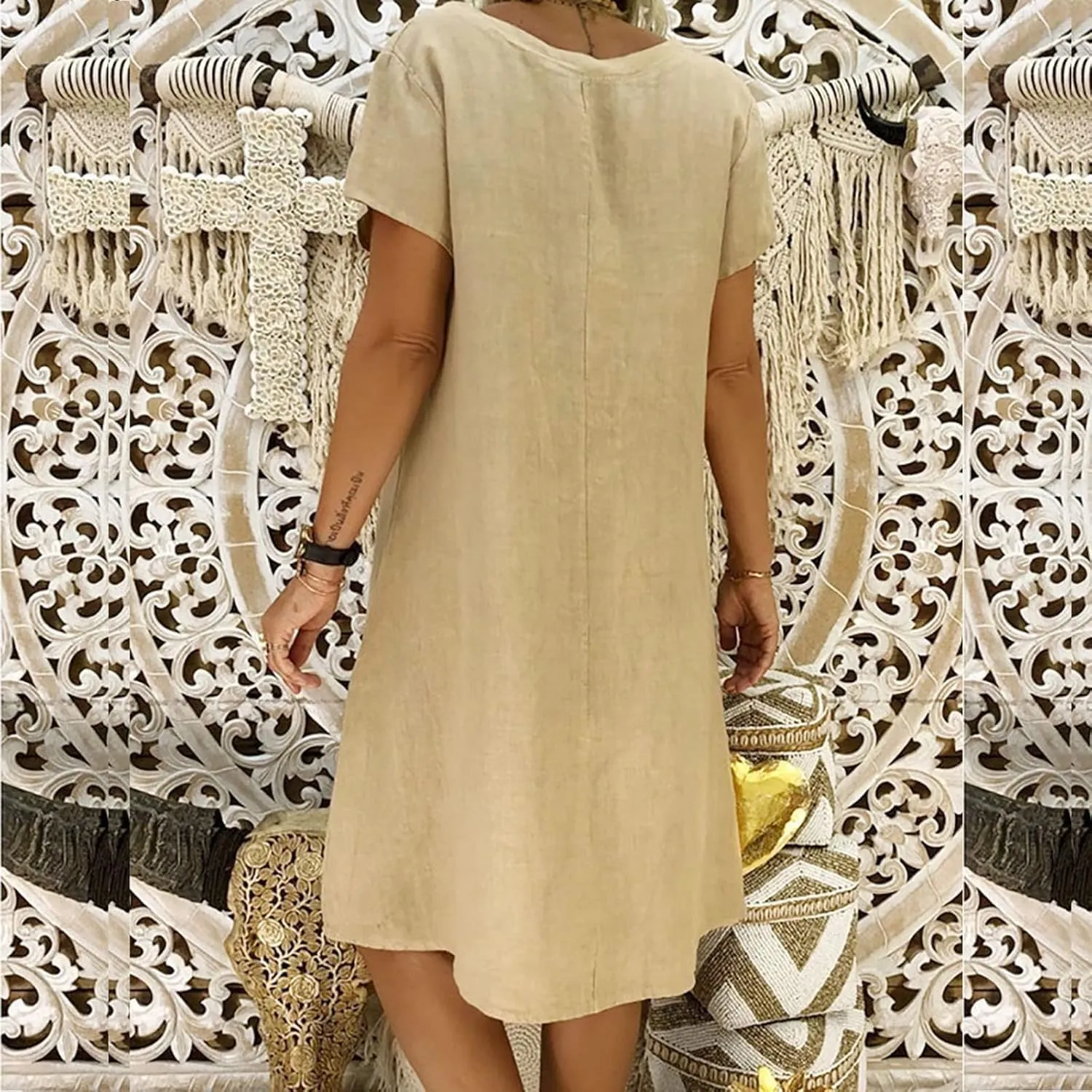 Womens Dresses Short Sleeve V Neck Cute Sun Dress T Shirts Knee Length Casual Dresses Fashion Plus Size Sundresses