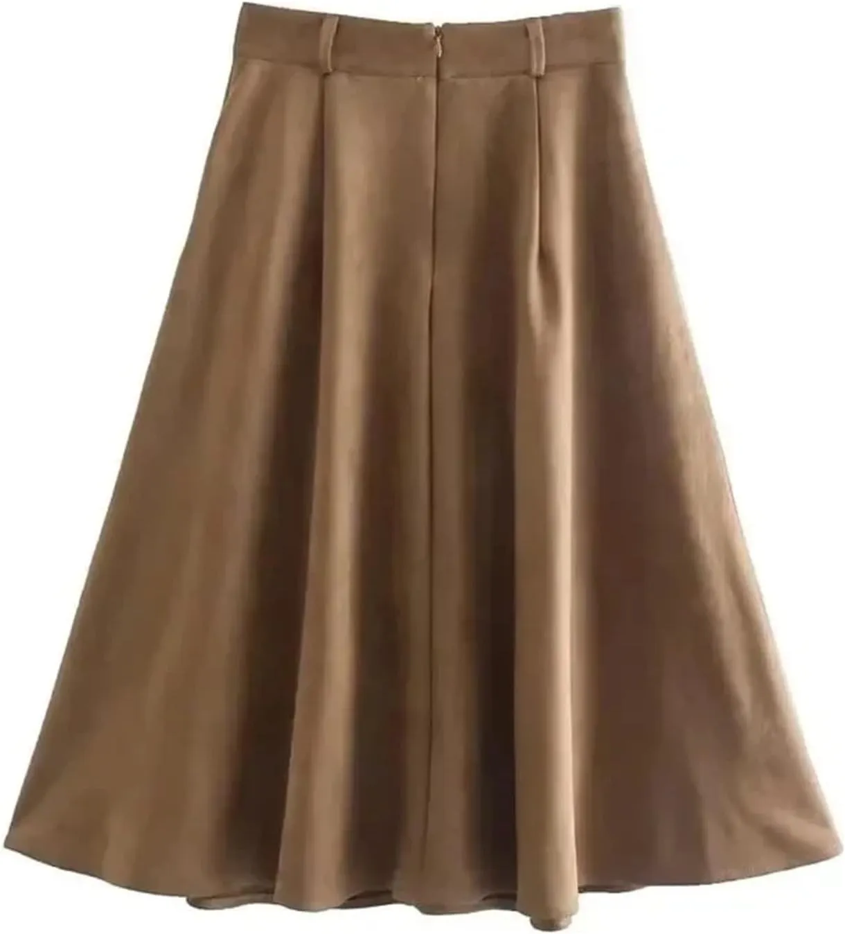Womens Elegant Faux Leather Skirt Vintage Stretch High Waist A-Line Flared Midi Skirts
