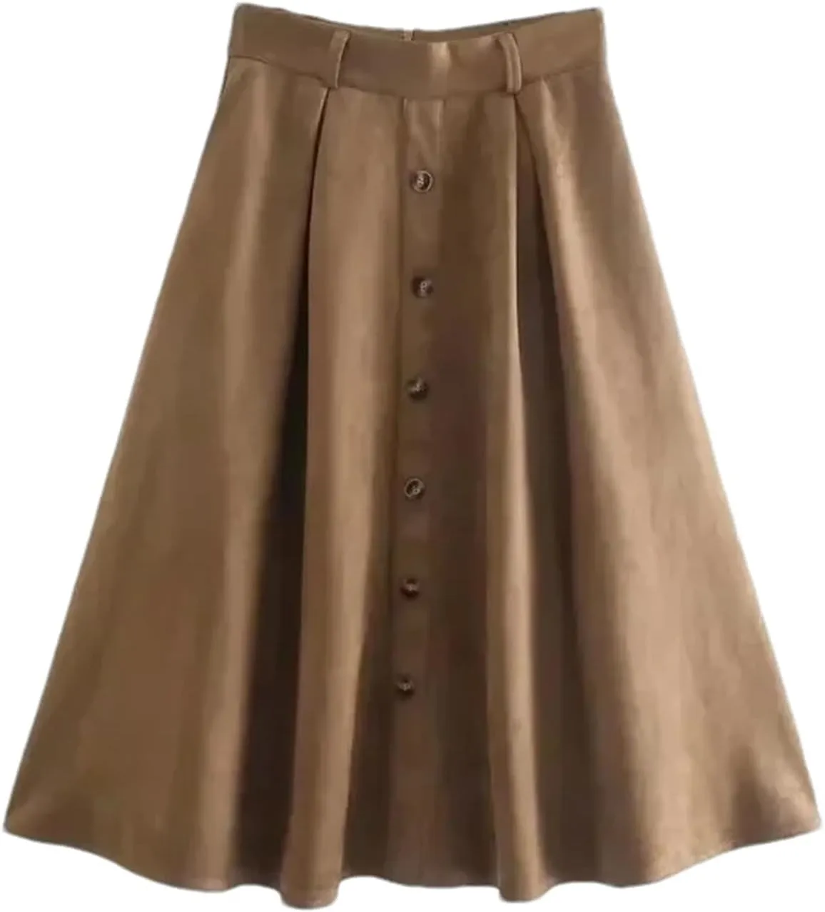 Womens Elegant Faux Leather Skirt Vintage Stretch High Waist A-Line Flared Midi Skirts