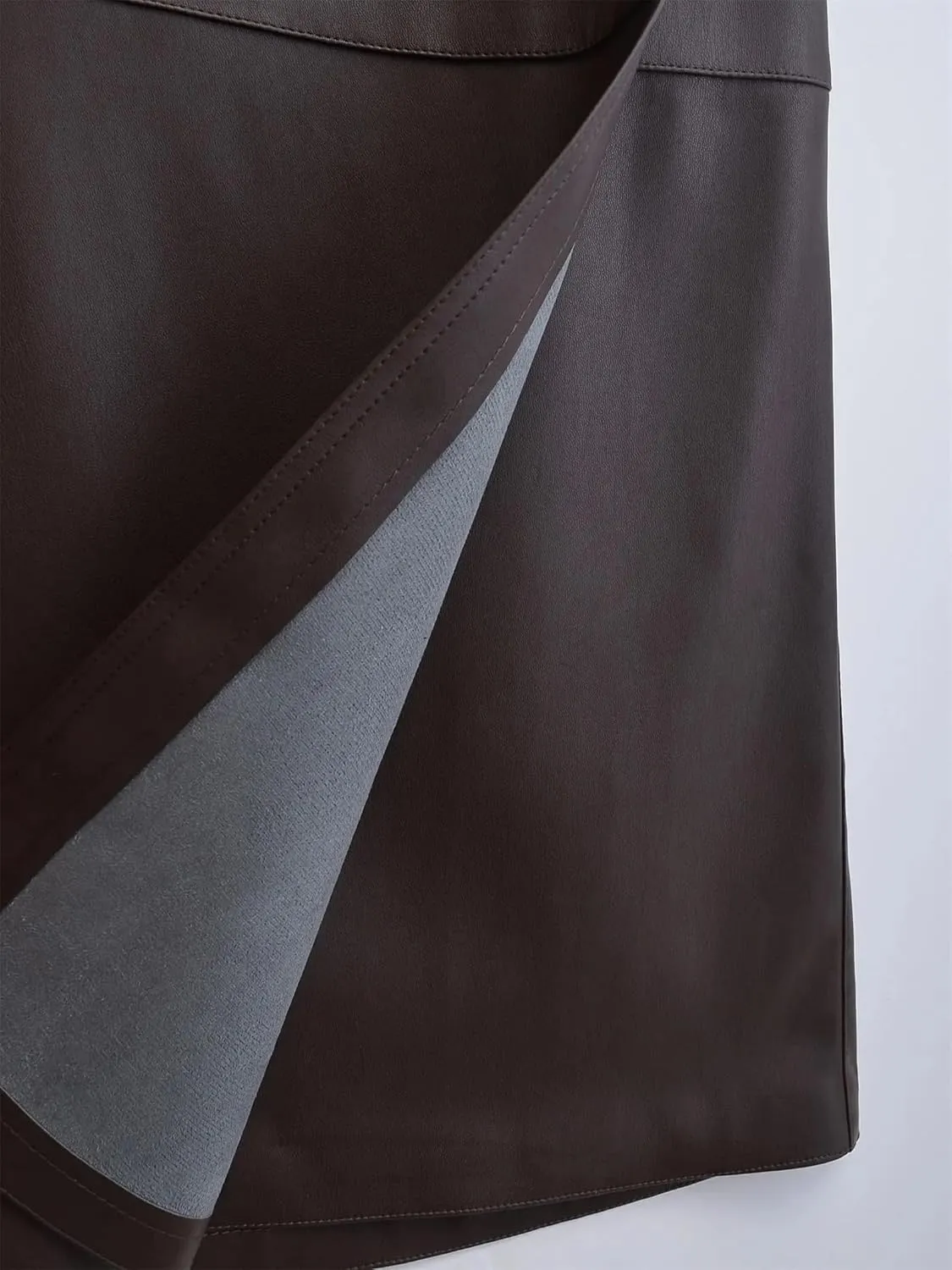 Women's Fashion Faux Leather Midi Skirt Retro High Waist Wrap Belt Tie Skirt