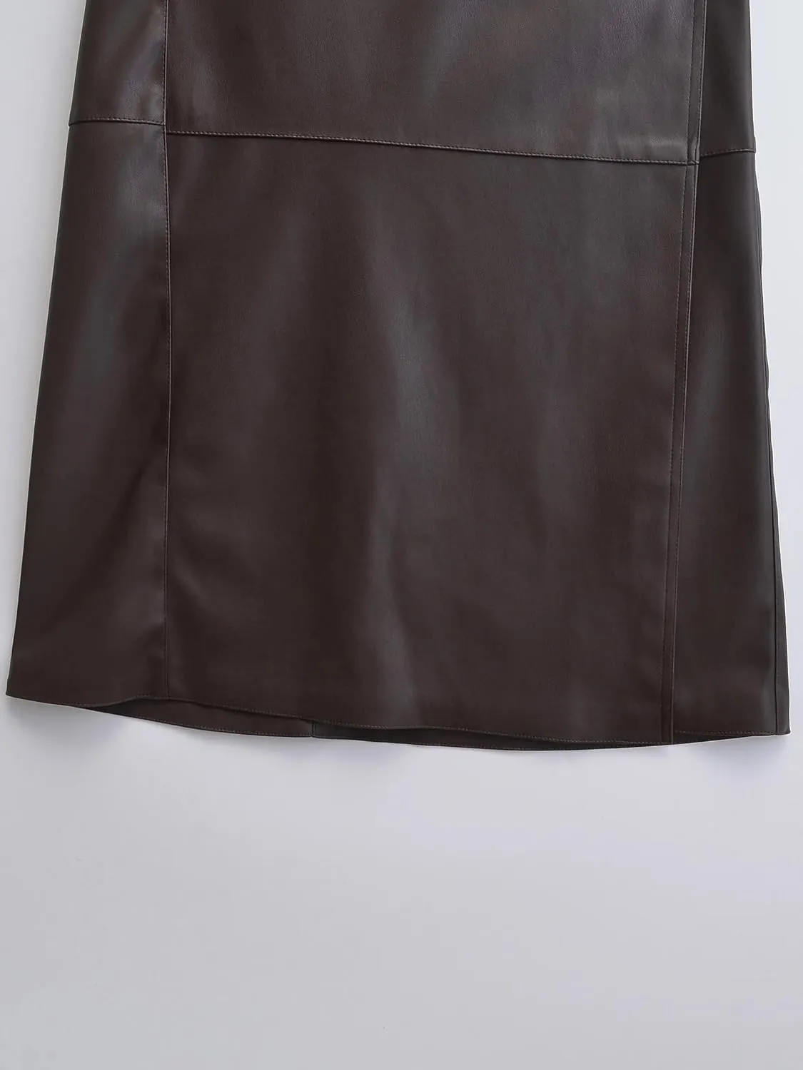 Women's Fashion Faux Leather Midi Skirt Retro High Waist Wrap Belt Tie Skirt