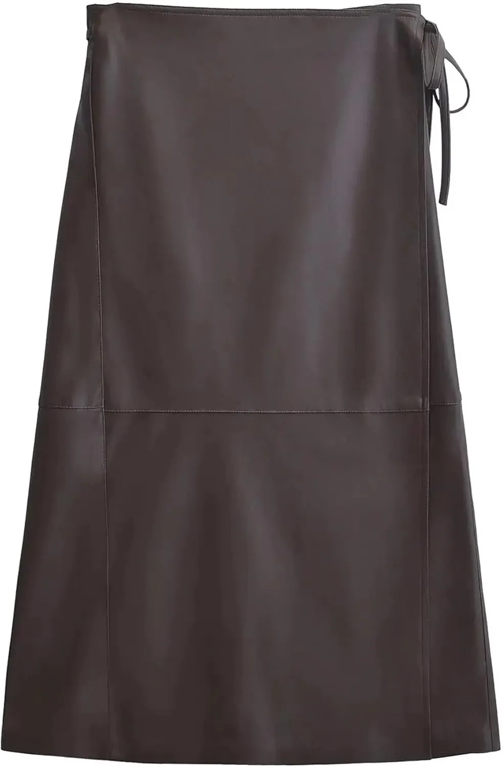 Women's Fashion Faux Leather Midi Skirt Retro High Waist Wrap Belt Tie Skirt