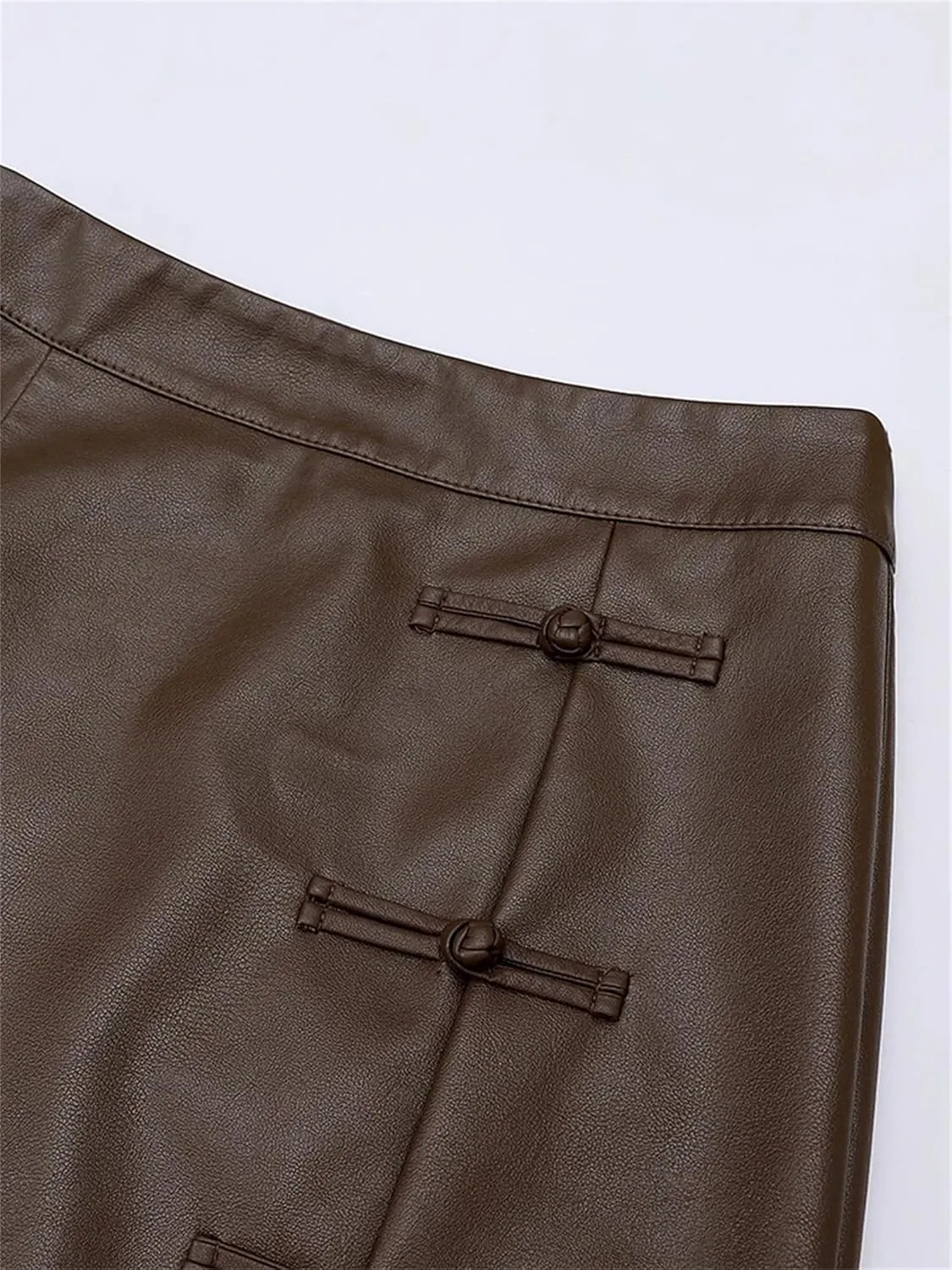 Womens Faux Leather Skirts Retro Front Slit High Waist Bodycon Midi Pencil Skirt