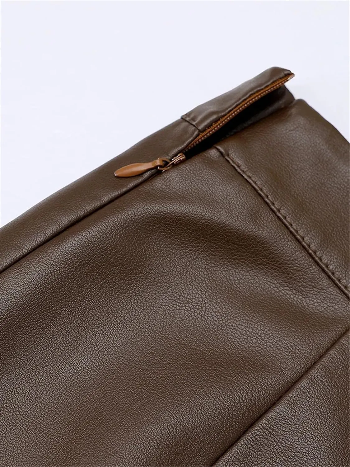 Womens Faux Leather Skirts Retro Front Slit High Waist Bodycon Midi Pencil Skirt