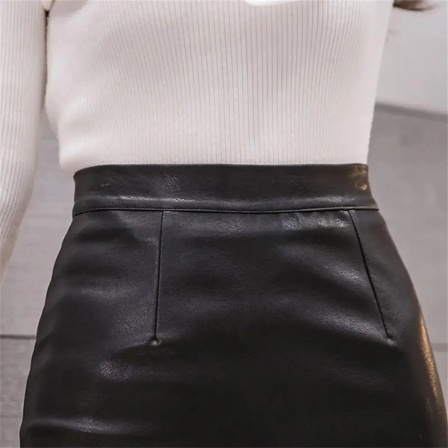 Womens Gauze Patchwork Leather Mermaid Skirt Solid Zipper High Waist Bodycon Midi Hip Skirt