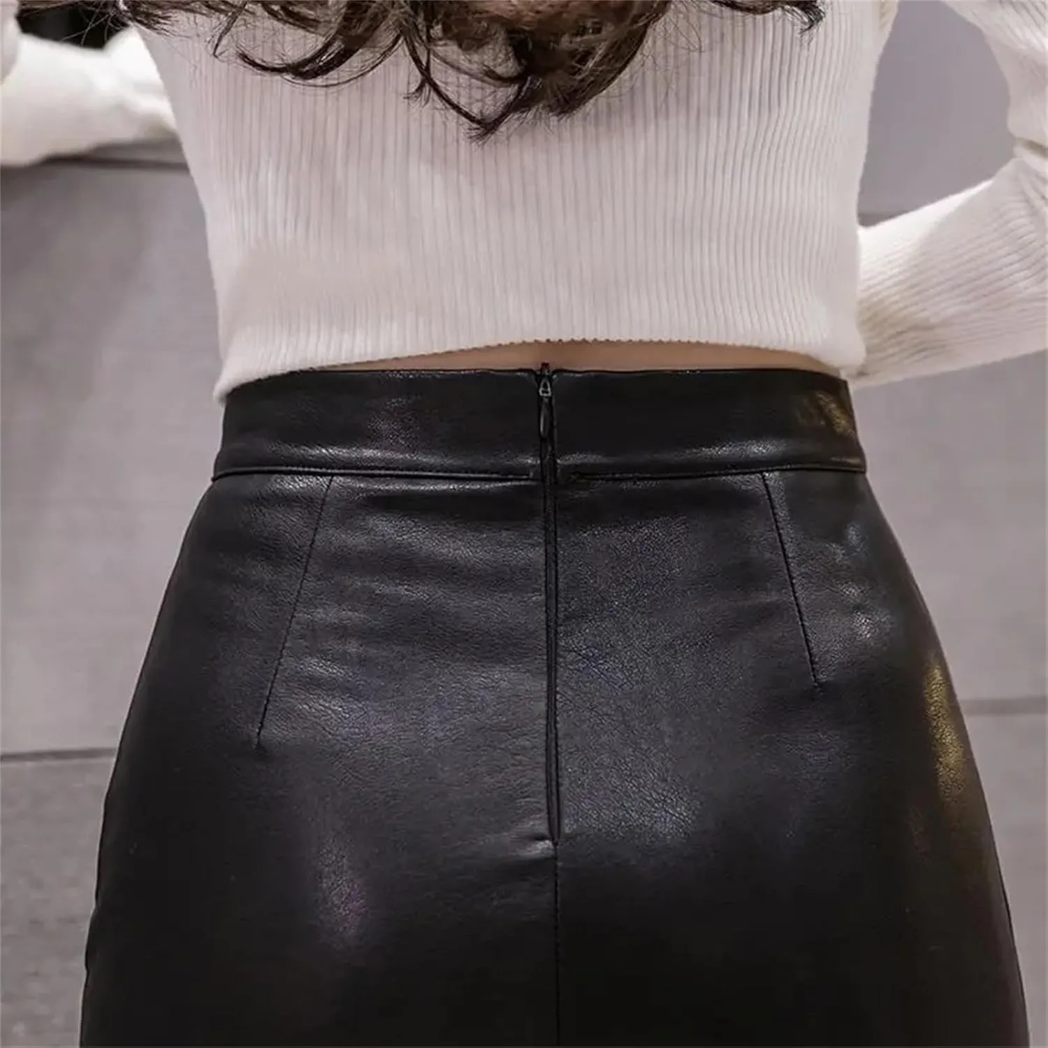 Womens Gauze Patchwork Leather Mermaid Skirt Solid Zipper High Waist Bodycon Midi Hip Skirt