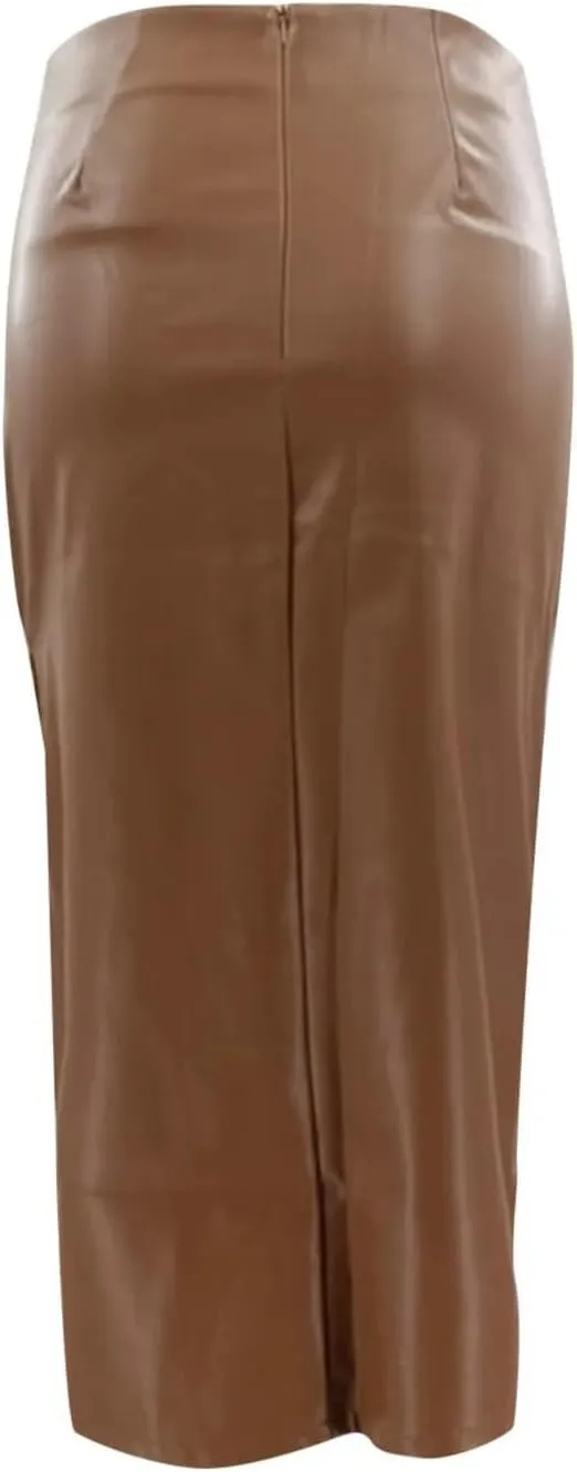 Womens High Waist Faux Leather Midi Skirt Solid Color Sexy Knee Length Bodycon Skirts