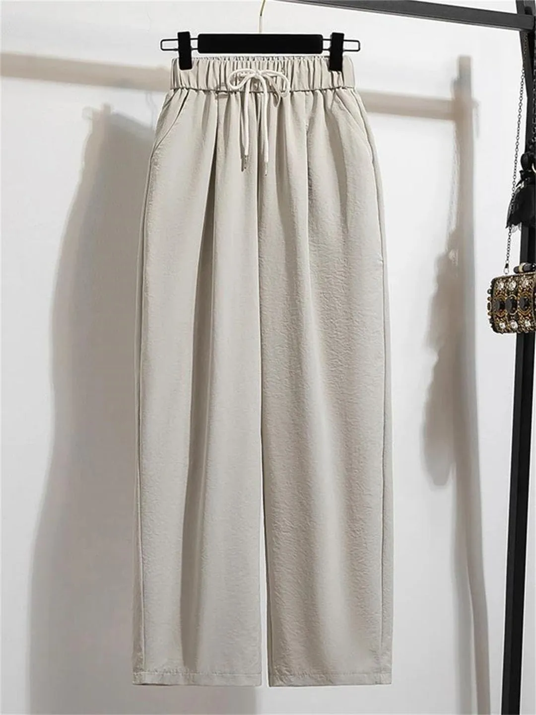 Women's High Waist Plus Size Pants Autumn Arrival Drawstring Wide Leg Loose Large Size Trousers