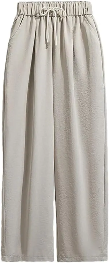 Women's High Waist Plus Size Pants Autumn Arrival Drawstring Wide Leg Loose Large Size Trousers