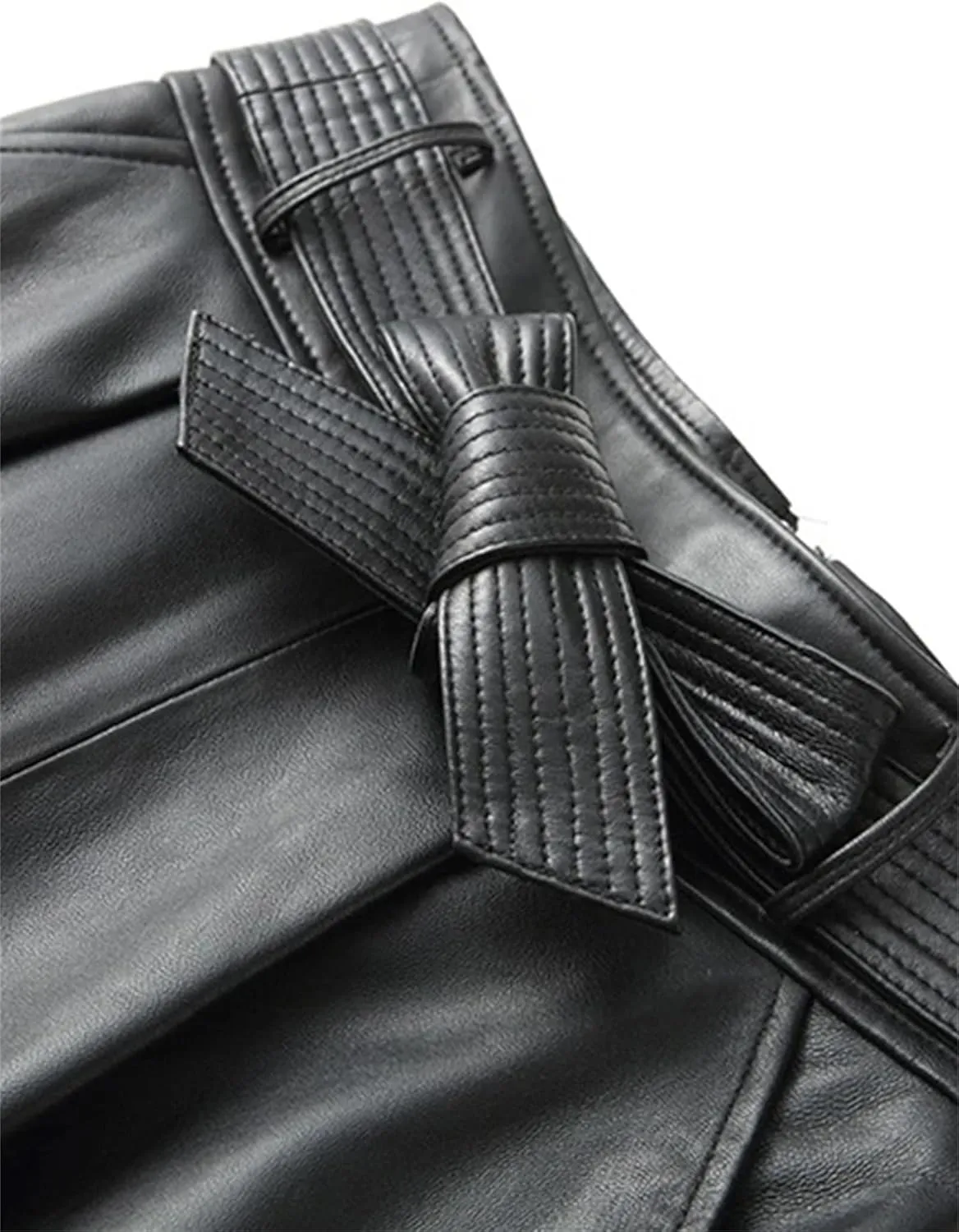 Womens High Waist Pu Leather Skirts with Belt Casual A-Line Faux Leather Midi Pencil Skirt