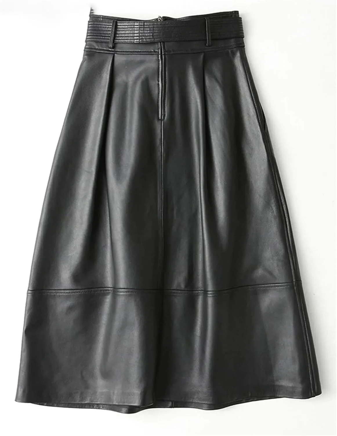 Womens High Waist Pu Leather Skirts with Belt Casual A-Line Faux Leather Midi Pencil Skirt