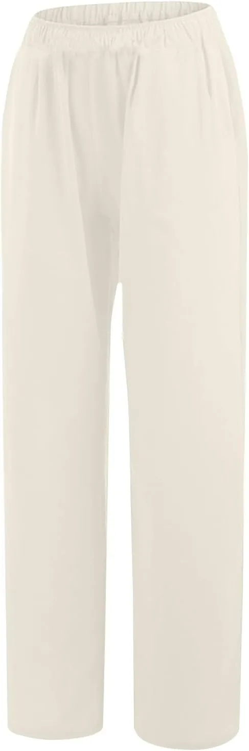 Women's Linen Palazzo Pants Plus Size Elastic High Waist Casual Beach Pant Flowy Summer Trendy Lightweight Trousers