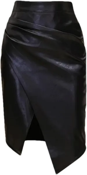 Women's PU Leather Skirt Fashion Office Irregualer High Waist Slim Midi Length Pencil Skirt