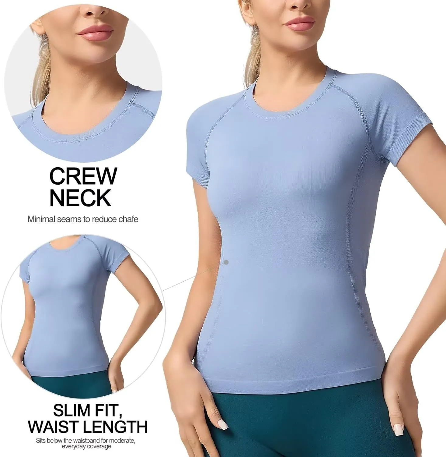 Women's Quick Dry Short Sleeve T-Shirts  Athletic Running, Workout, Yoga Tops, Seamless Sports Shirt,Slim Fit Tees