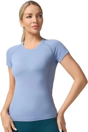 Women's Quick Dry Short Sleeve T-Shirts  Athletic Running, Workout, Yoga Tops, Seamless Sports Shirt,Slim Fit Tees