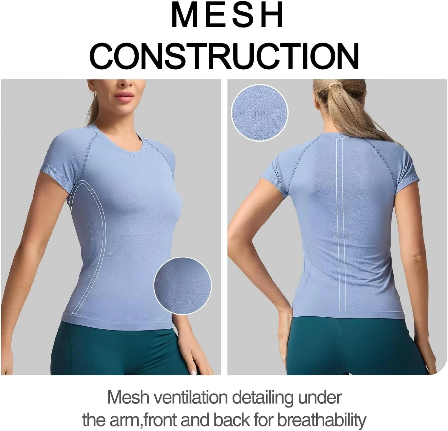 Women's Quick Dry Short Sleeve T-Shirts  Athletic Running, Workout, Yoga Tops, Seamless Sports Shirt,Slim Fit Tees