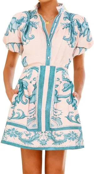 Womens Sexy 2 Pieces Printed Puff Sleeve Button T-Shirts Tops Bodycon Skirts Party Clubwear Vacation Dress Set