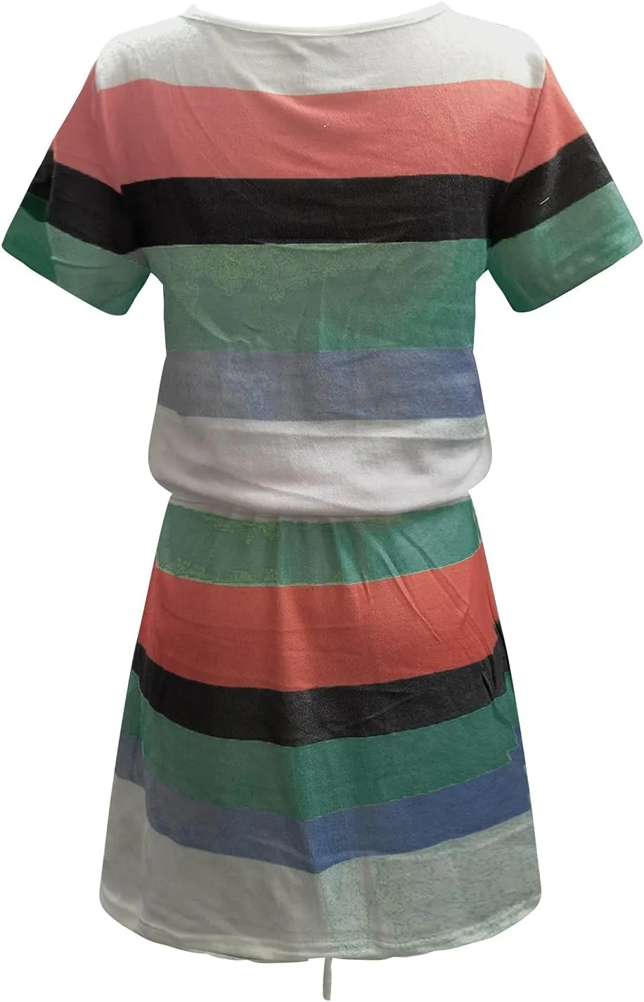 Women's Summer Casual Tank Dress Round-Neck Short Sleeve T-Shirts Dress Bandage Color Block Stripes Loose Sundresses