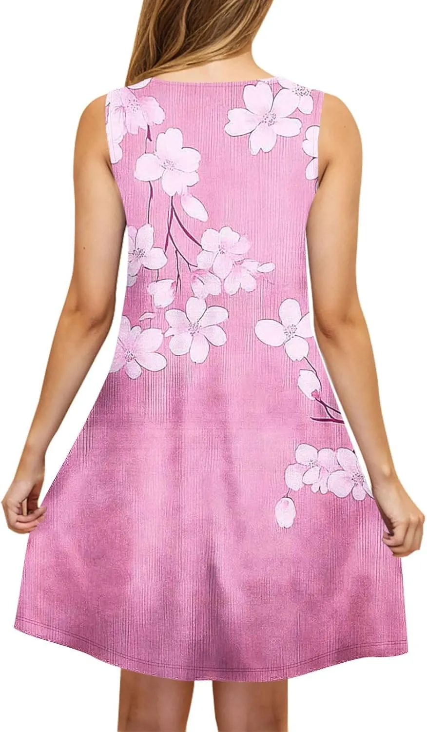 Women's Summer Dresses with Pockets Boho Floral T-Shirts Mini Dress Casual U Neck Loose Tank Dresses Swimsuit Coverup