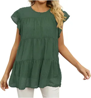 Womens Summer Tops Dressy Casual Short Sleeve Crewneck Ruffle T Shirts Fashion Sexy Skirts Cute Going Out Blouses