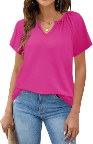 Womens Summer Tops Trendy Casual V Neck T Shirts Short Sleeve Boho Floral Blouses Loose Fit Flowy Tee