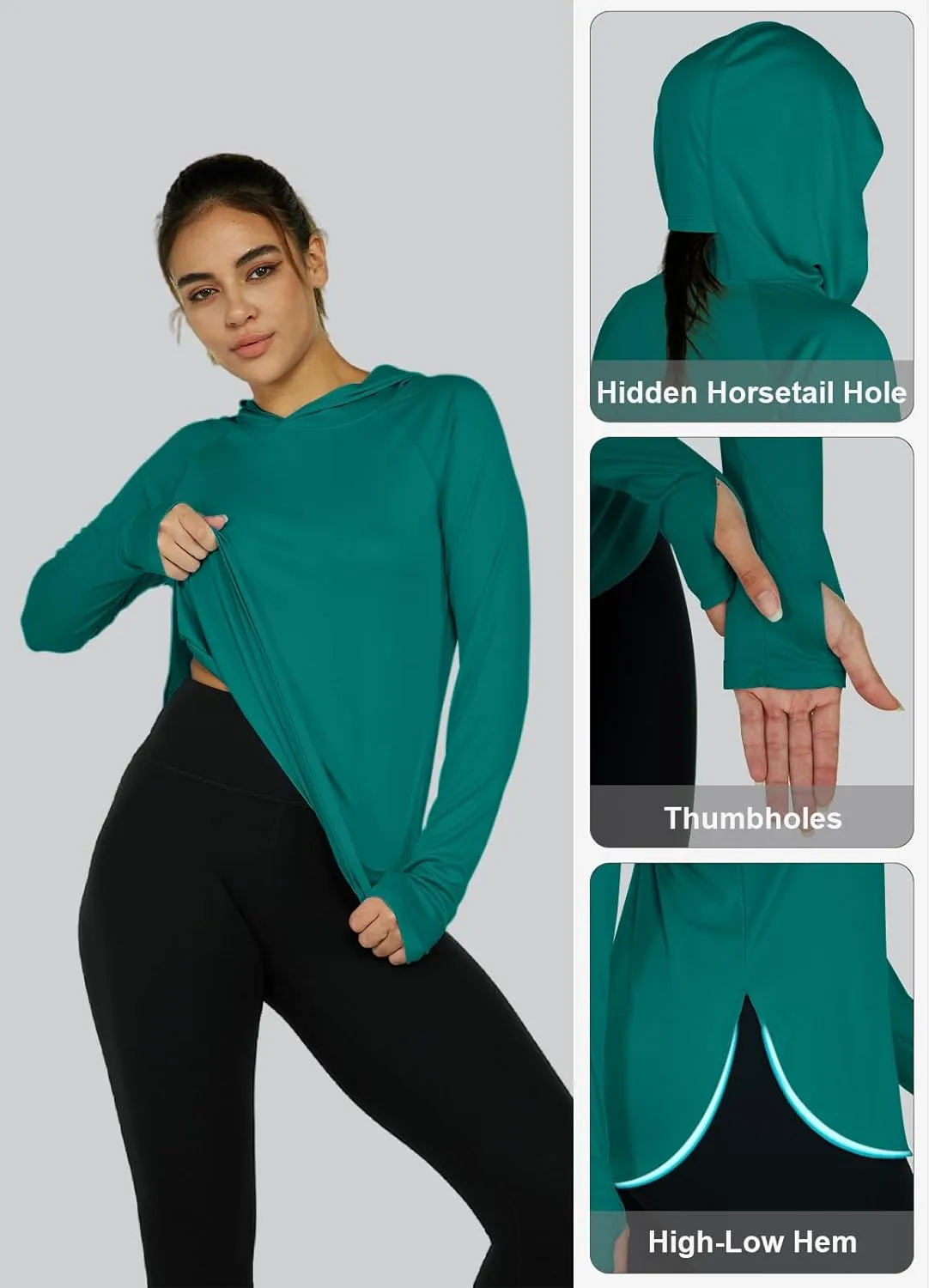 Women's Sun Protection Shirt UPF 50  Long Sleeve Hoodie UV SPF T-Shirts Rash Guard Hiking Quick Dry Lightweight