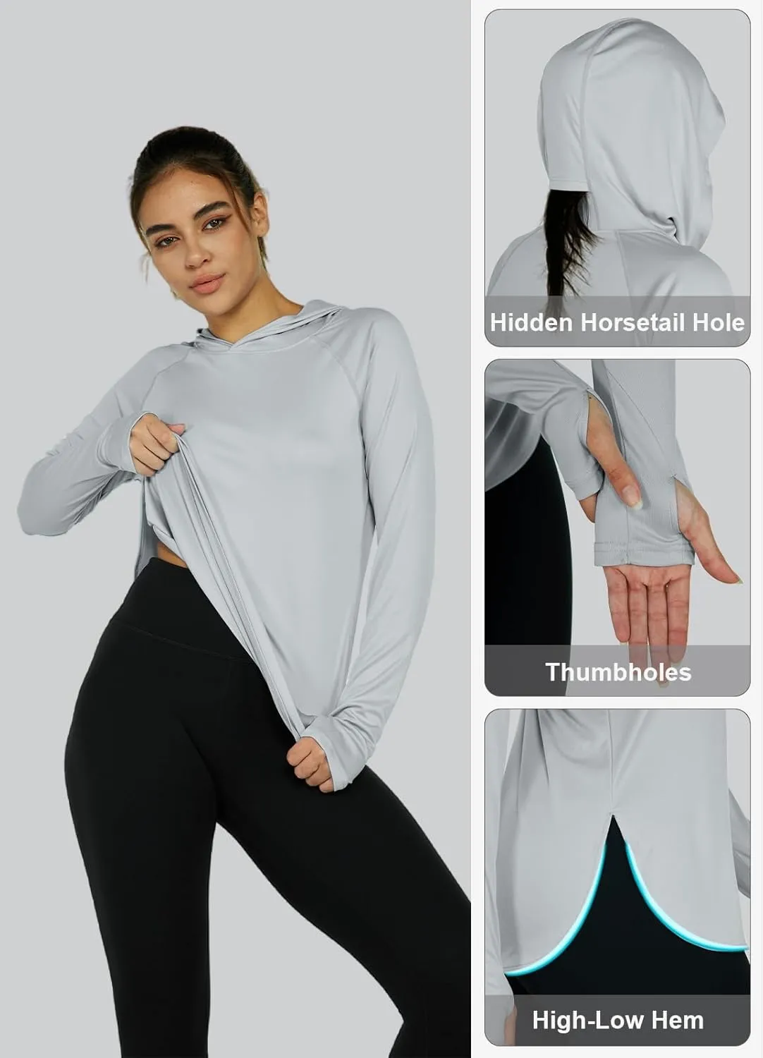 Women's Sun Protection Shirt UPF 50  Long Sleeve Hoodie UV SPF T-Shirts Rash Guard Hiking Quick Dry Lightweight