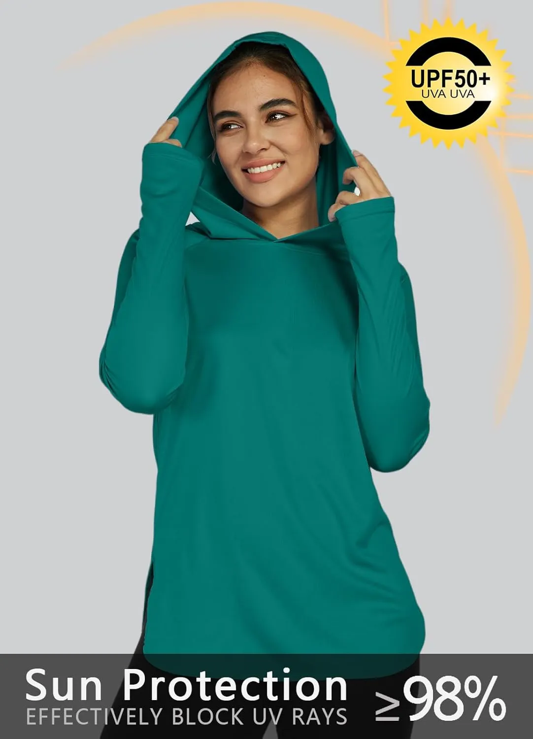 Women's Sun Protection Shirt UPF 50  Long Sleeve Hoodie UV SPF T-Shirts Rash Guard Hiking Quick Dry Lightweight