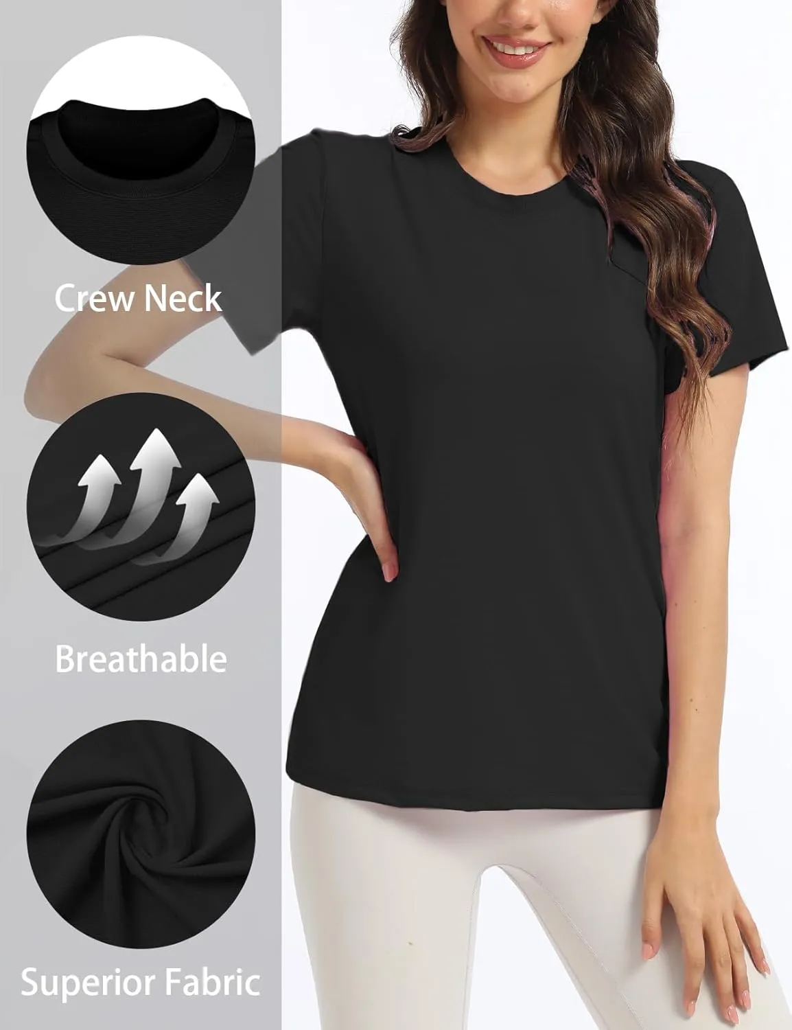 Women's T-Shirts Crew Neck Short Sleeve Summer Top Basic Tee Cassic Fit Gym Shirt for Casual Workout Yoga