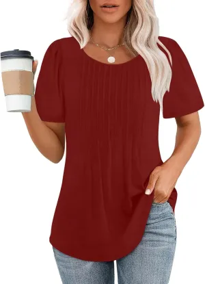 Womens Tops Short Sleeve Summer Casual T Shirts Crew Neck Solid Color Basic Tees Trendy Going Out Tunic