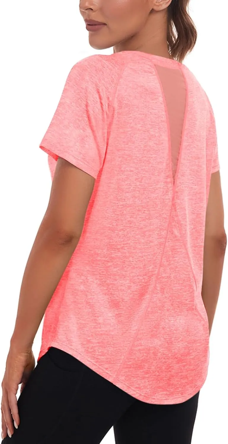 Women's Workout Tops,Short Sleeve Lightweight Dry-Fit Back Mesh Loose Fit Gym Athletic Running Shirts Tee for Women