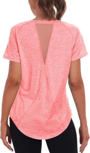 Women's Workout Tops,Short Sleeve Lightweight Dry-Fit Back Mesh Loose Fit Gym Athletic Running Shirts Tee for Women