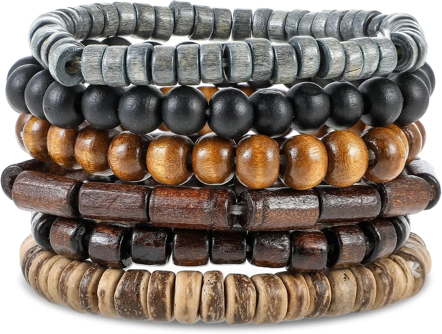 Wooden Mens Beaded Bracelets Adjustable Gothic Bracelet Elasticity Mens Bracelet Multi-Layer Detachable Beaded Bracelets for Men