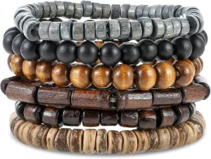 Wooden Mens Beaded Bracelets Adjustable Gothic Bracelet Elasticity Mens Bracelet Multi-Layer Detachable Beaded Bracelets for Men
