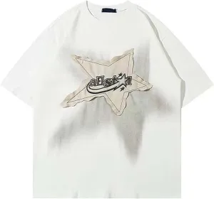 Y2K Shirts Oversized Tshirt for Men Graphic Tee Streetwear Thick Cotton Top