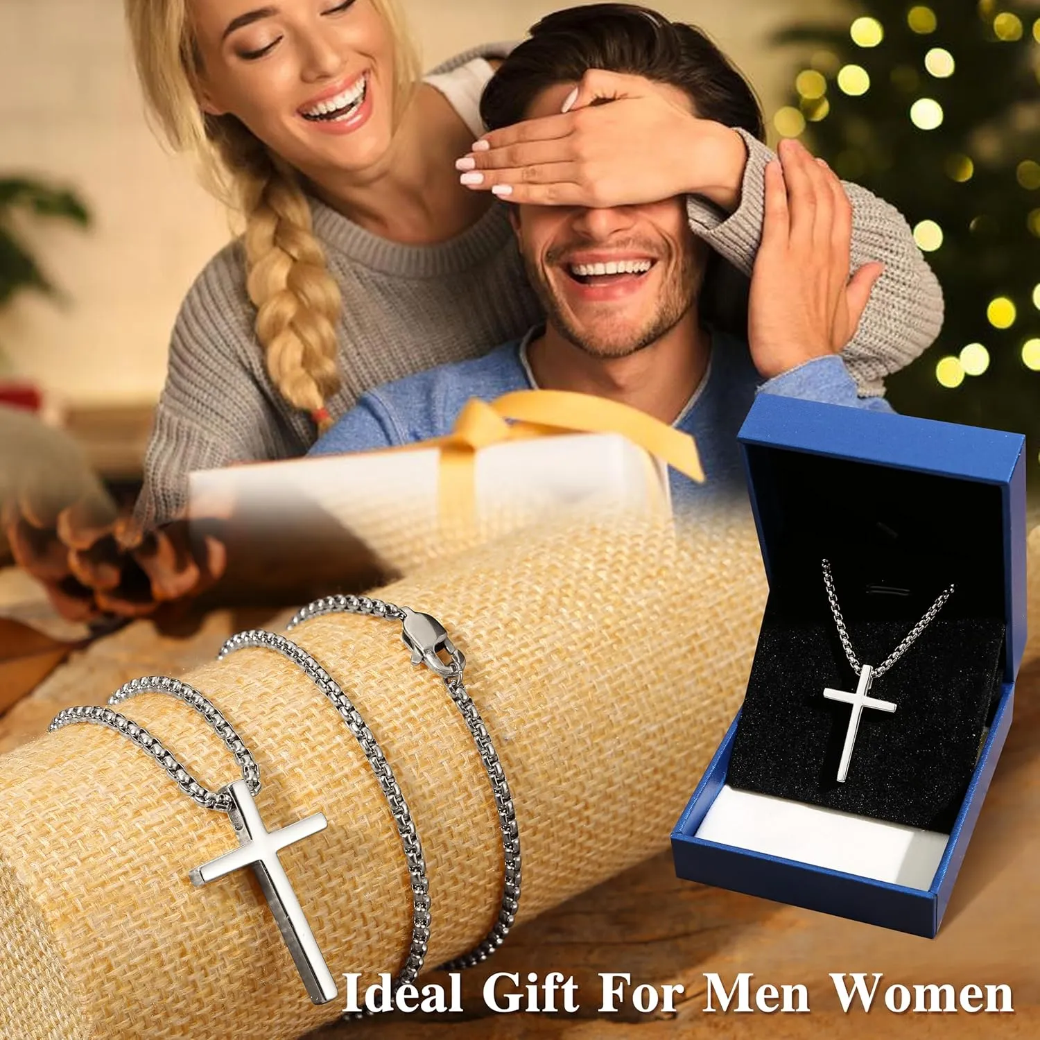 YADOCA 925 Sterling Silver Cross Necklace for Men - Silver Black Gold Mens Cross Necklaces Chain CCross Pendant Necklaces 2.5mm Stainless Steel Cross Chain 18-22 Inch 1PCS