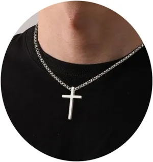 YADOCA 925 Sterling Silver Cross Necklace for Men - Silver Black Gold Mens Cross Necklaces Chain CCross Pendant Necklaces 2.5mm Stainless Steel Cross Chain 18-22 Inch 1PCS