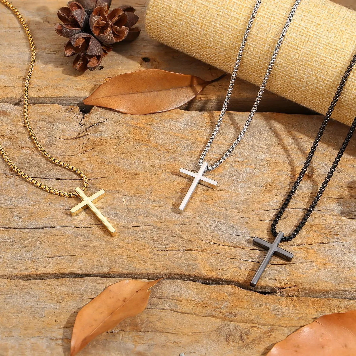 YADOCA 925 Sterling Silver Cross Necklace for Men - Silver Black Gold Mens Cross Necklaces Chain CCross Pendant Necklaces 2.5mm Stainless Steel Cross Chain 18-22 Inch 1PCS