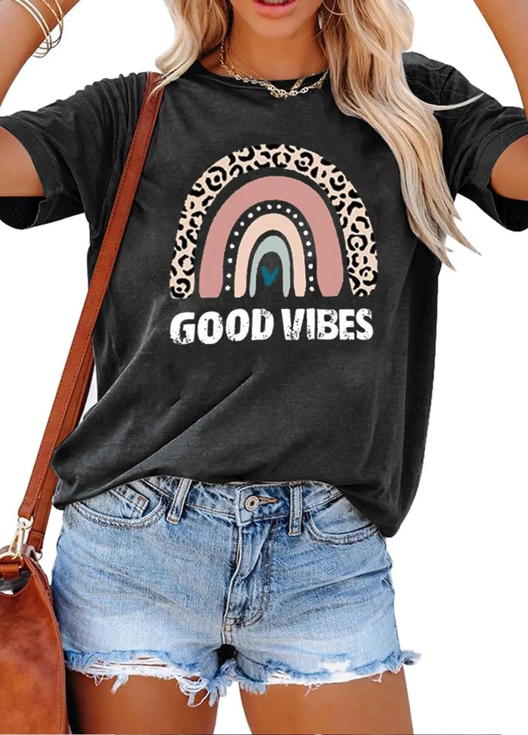 YEXIPO Womens Graphic Tees Short Sleeve Summer Tops Funny Letter Print Crew Neck Casual Loose Cute T Shirts