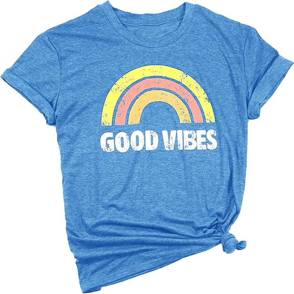 YEXIPO Womens Graphic Tees Short Sleeve Summer Tops Funny Letter Print Crew Neck Casual Loose Cute T Shirts