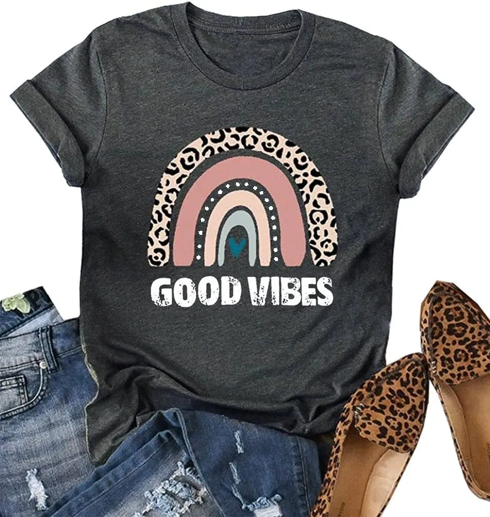 YEXIPO Womens Graphic Tees Short Sleeve Summer Tops Funny Letter Print Crew Neck Casual Loose Cute T Shirts