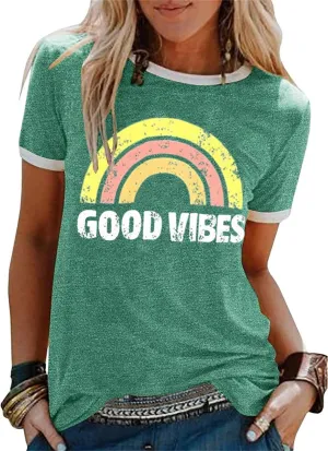 YEXIPO Womens Graphic Tees Short Sleeve Summer Tops Funny Letter Print Crew Neck Casual Loose Cute T Shirts
